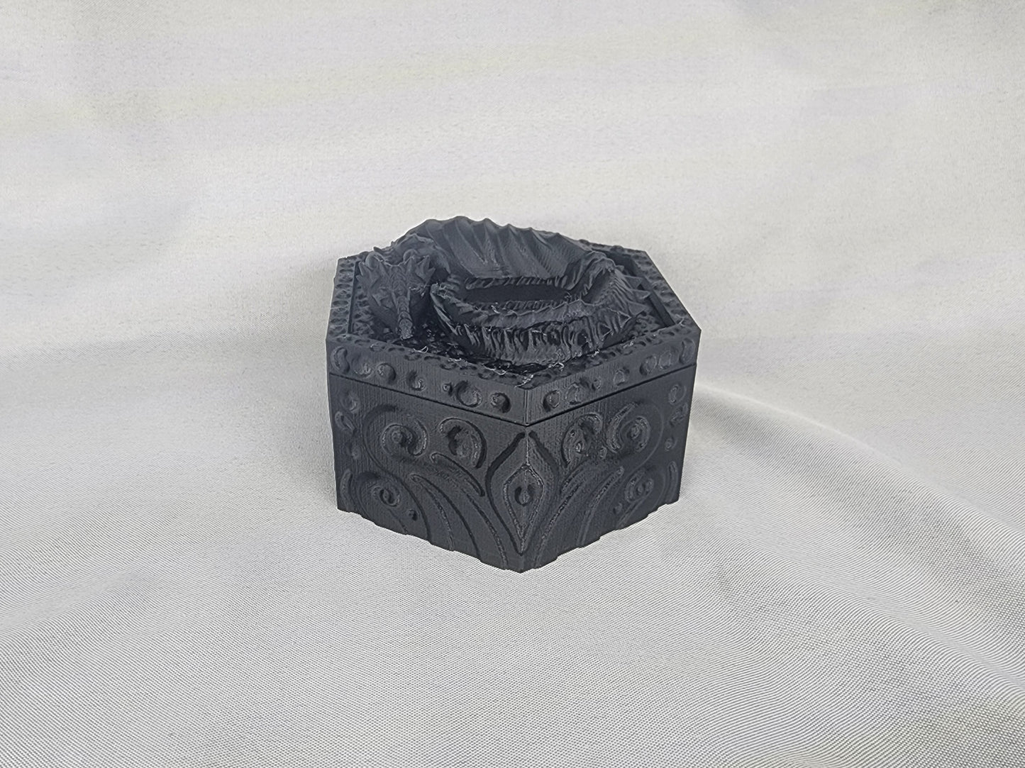 Hexagon Dragon Box with Sleeping Dragon lid will guard your jewels and look amazing in the process