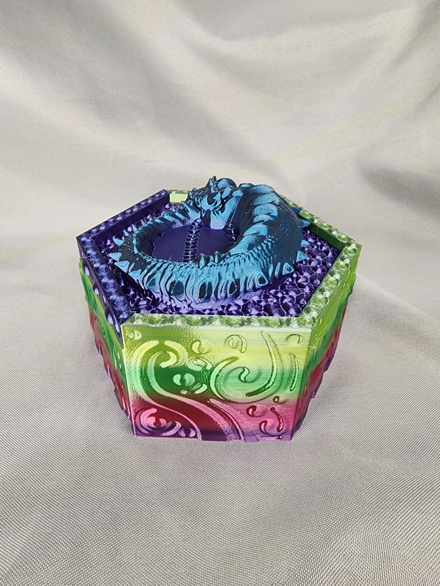 Hexagon Dragon Box with Sleeping Dragon lid will guard your jewels and look amazing in the process
