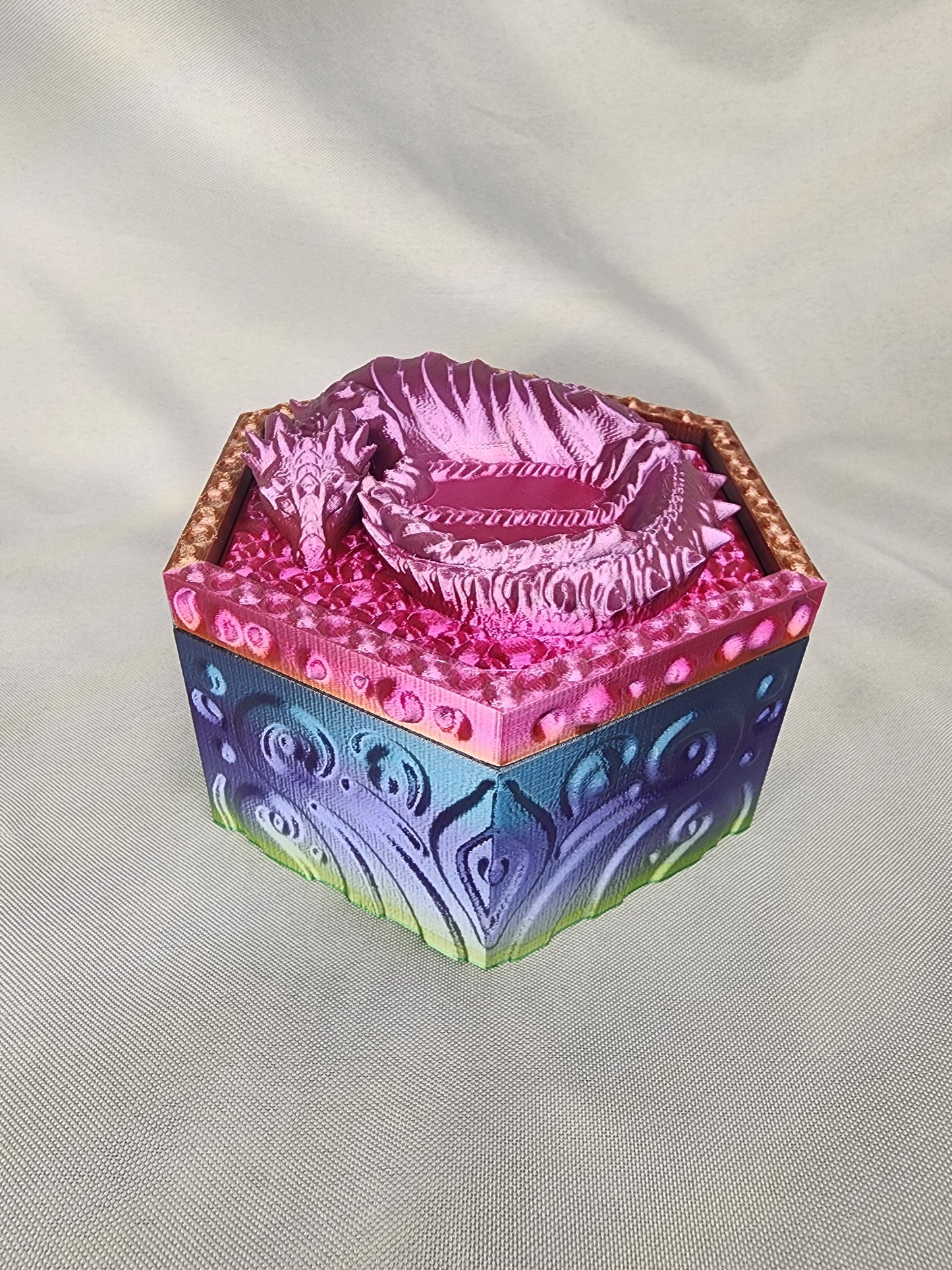 Hexagon Dragon Box with Sleeping Dragon lid will guard your jewels and look amazing in the process