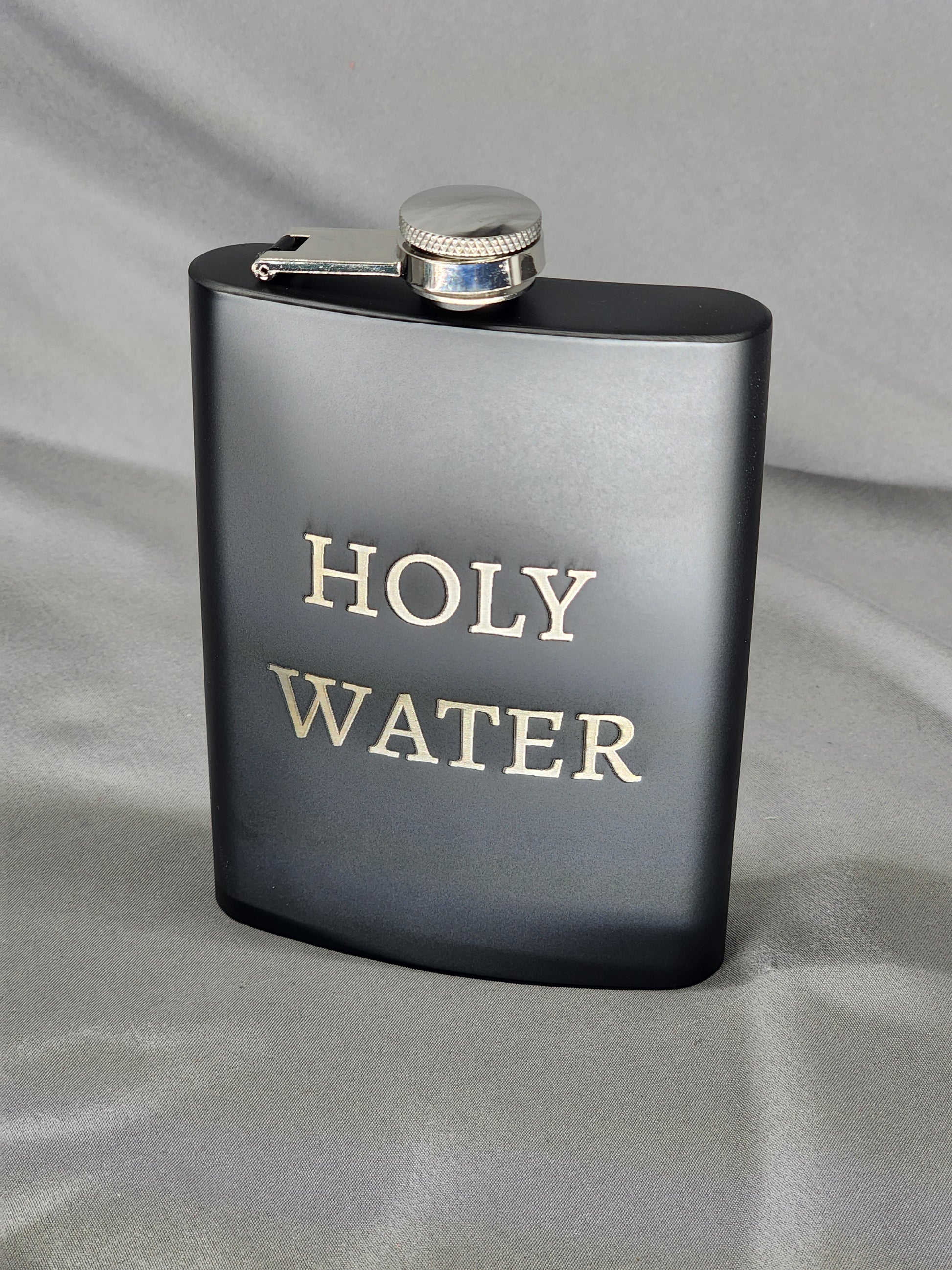 Hip Flask 8oz Engraved black stainless steel
