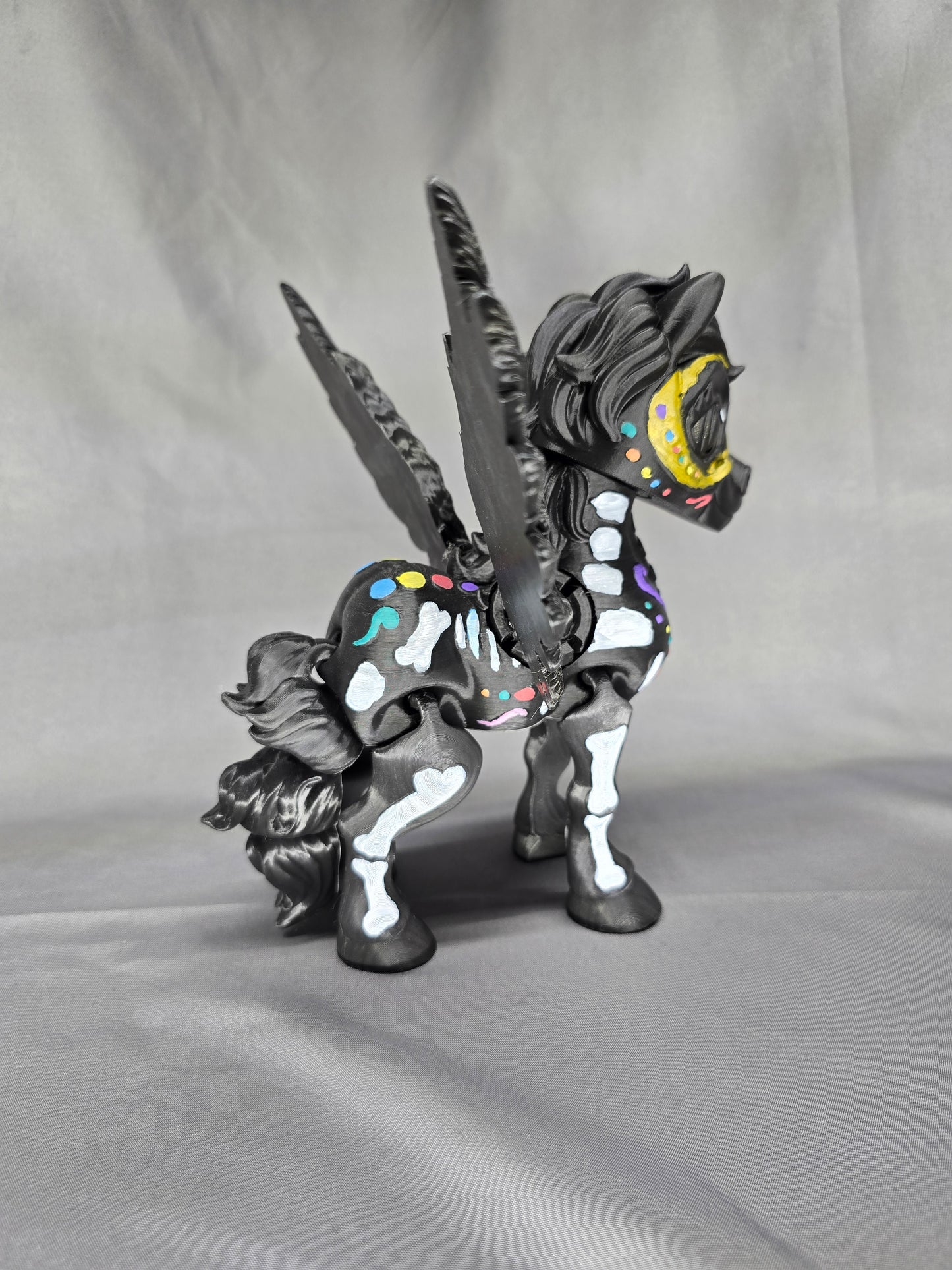 Spooky Unicorn Pegasus articulating figurine Day of the Dead Alicorn decoration Halloween sugar skull decor
