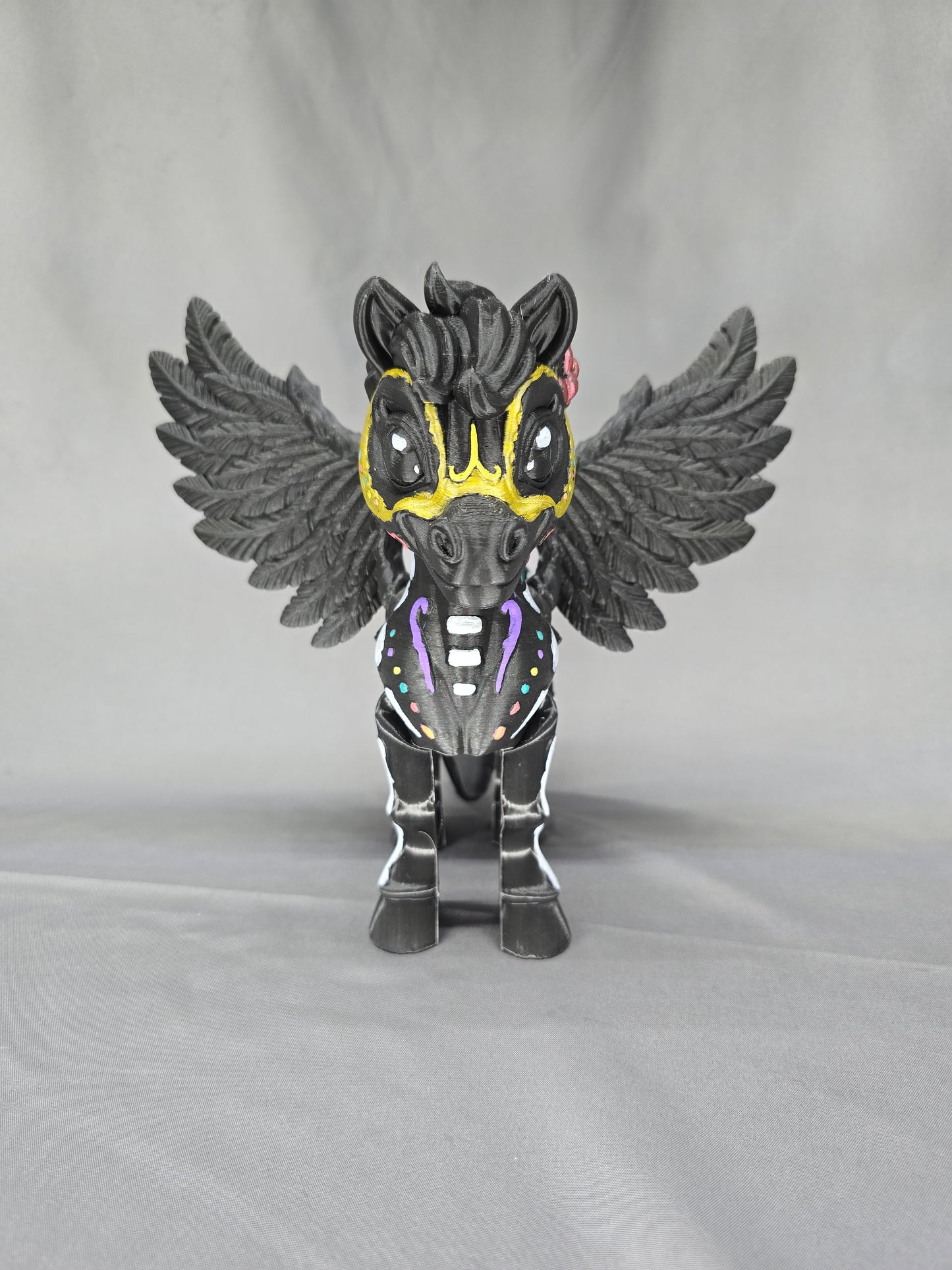 Spooky Unicorn Pegasus articulating figurine Day of the Dead Alicorn decoration Halloween sugar skull decor