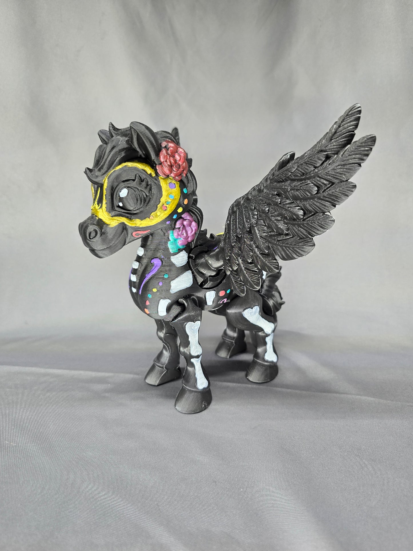 Spooky Unicorn Pegasus articulating figurine Day of the Dead Alicorn decoration Halloween sugar skull decor