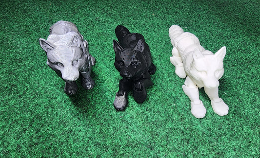Wolf articulating figurine black white grey