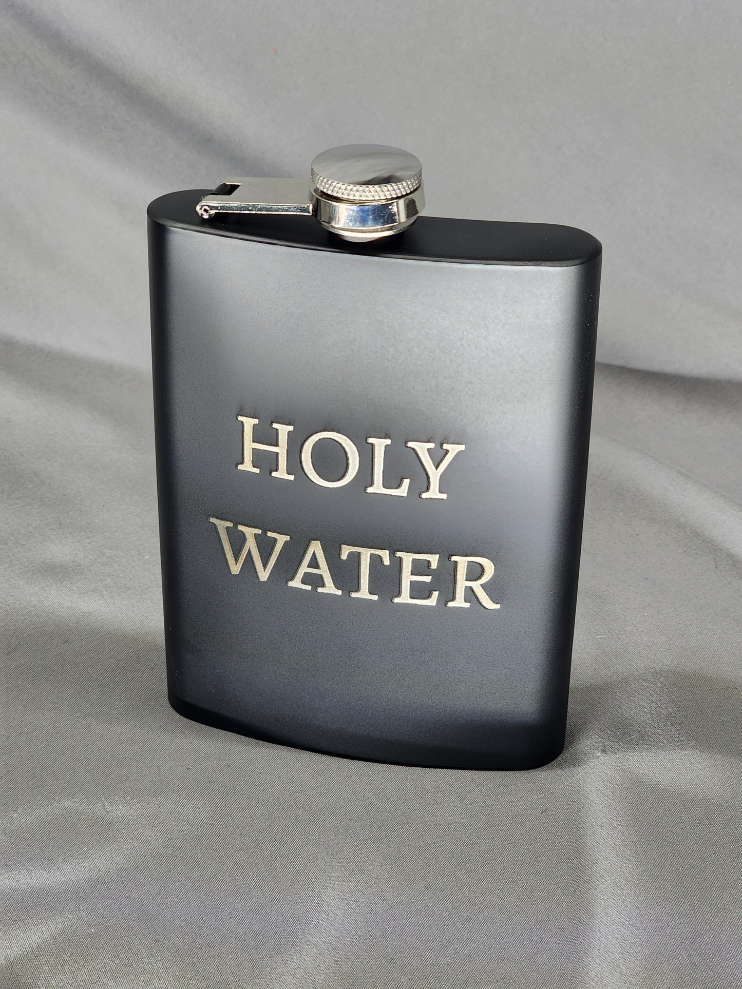 Hip Flask 8oz Engraved black stainless steel 