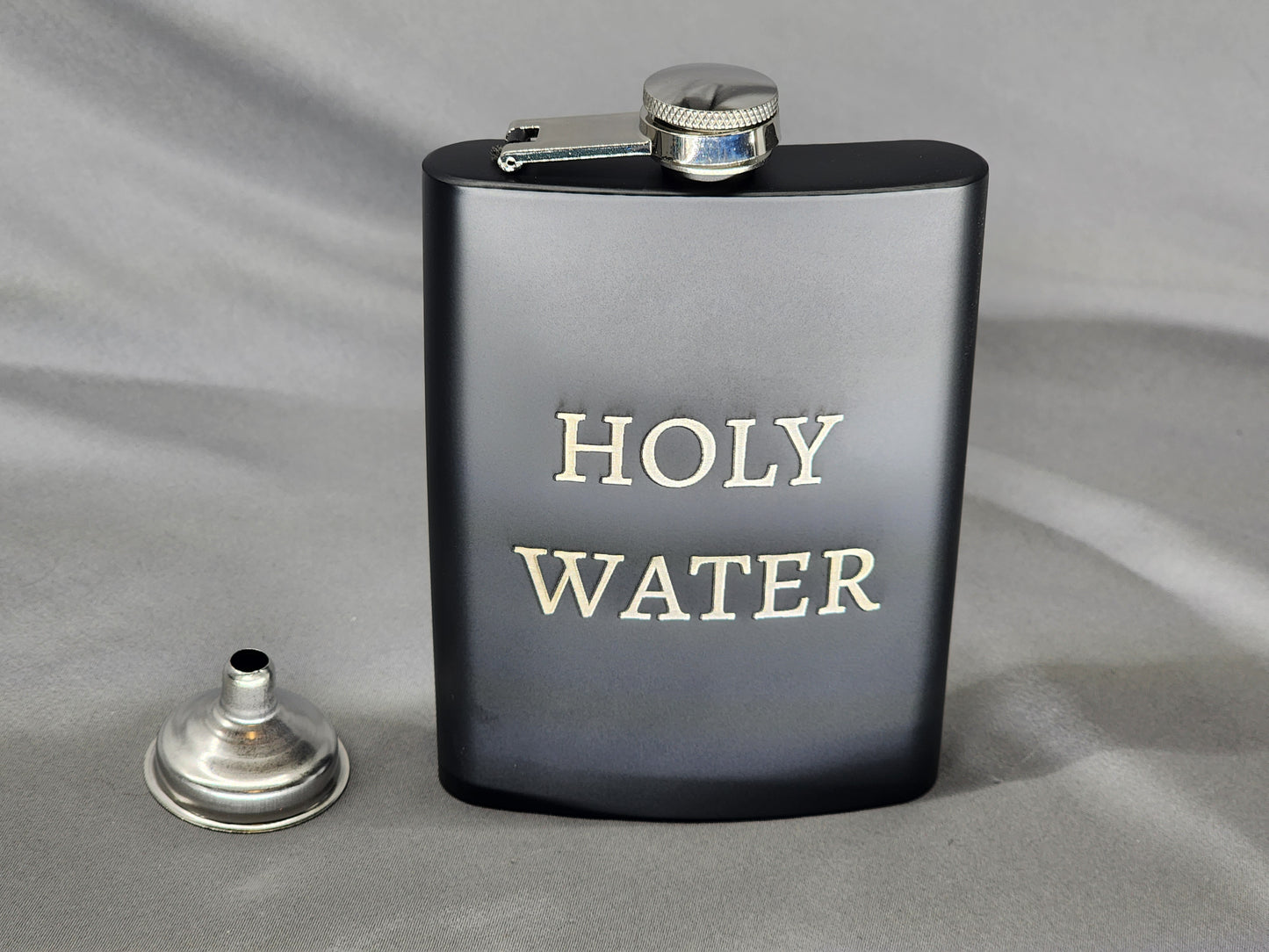 Hip Flask engraved 8oz Black with silver lid and funnel great for special occasions or gifts