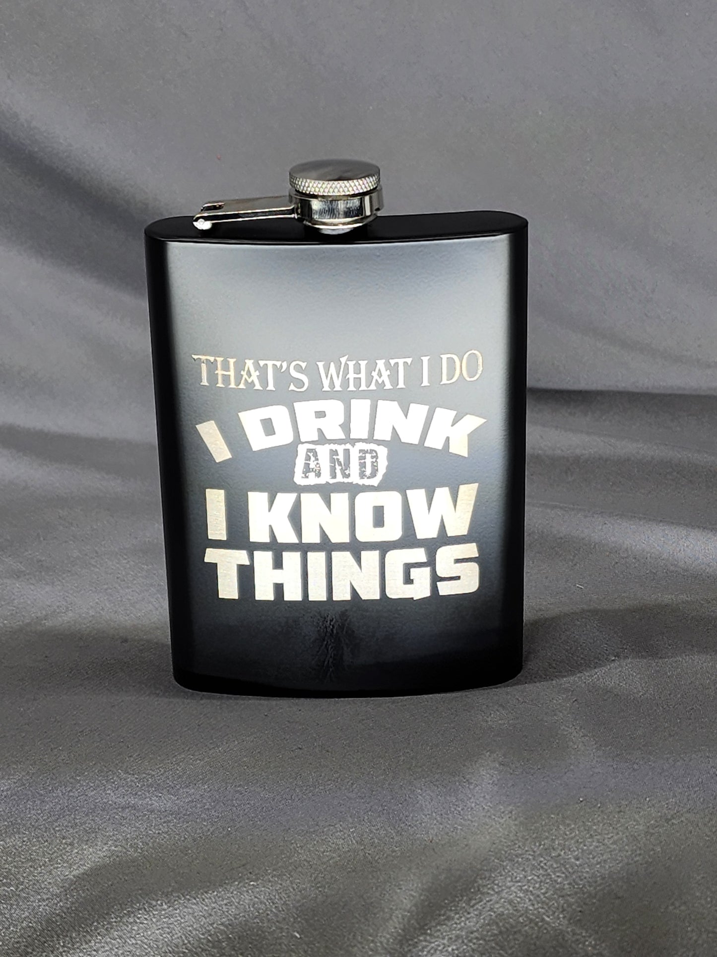 Hip Flask engraved 8oz Black with silver lid and funnel great for special occasions or gifts