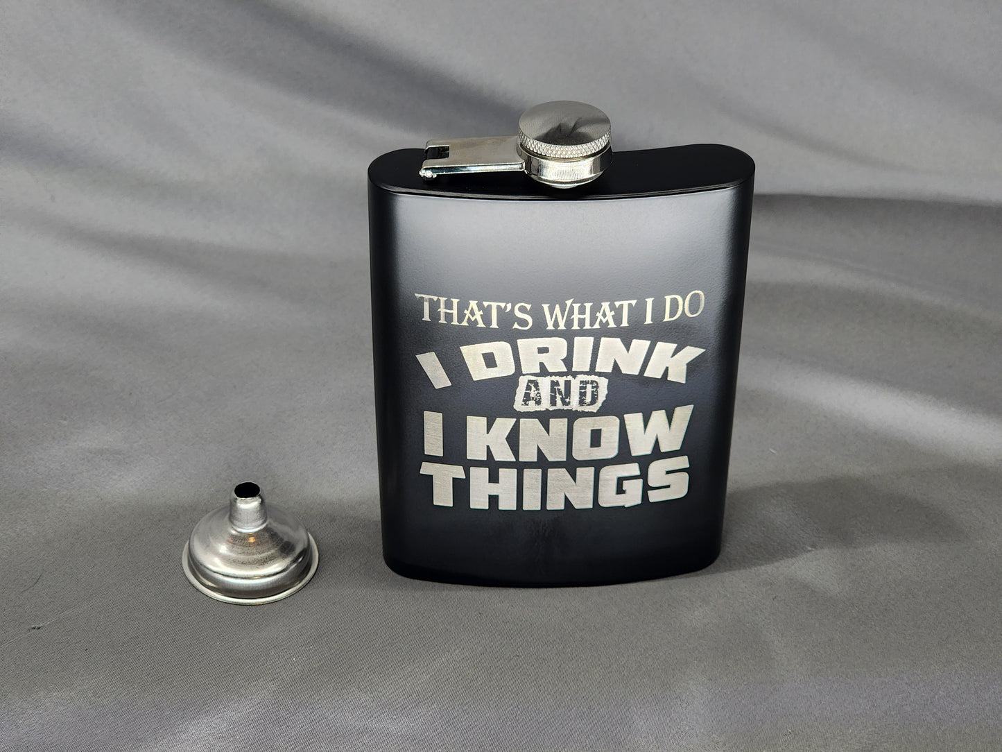 Hip Flask engraved 8oz Black with silver lid and funnel great for special occasions or gifts