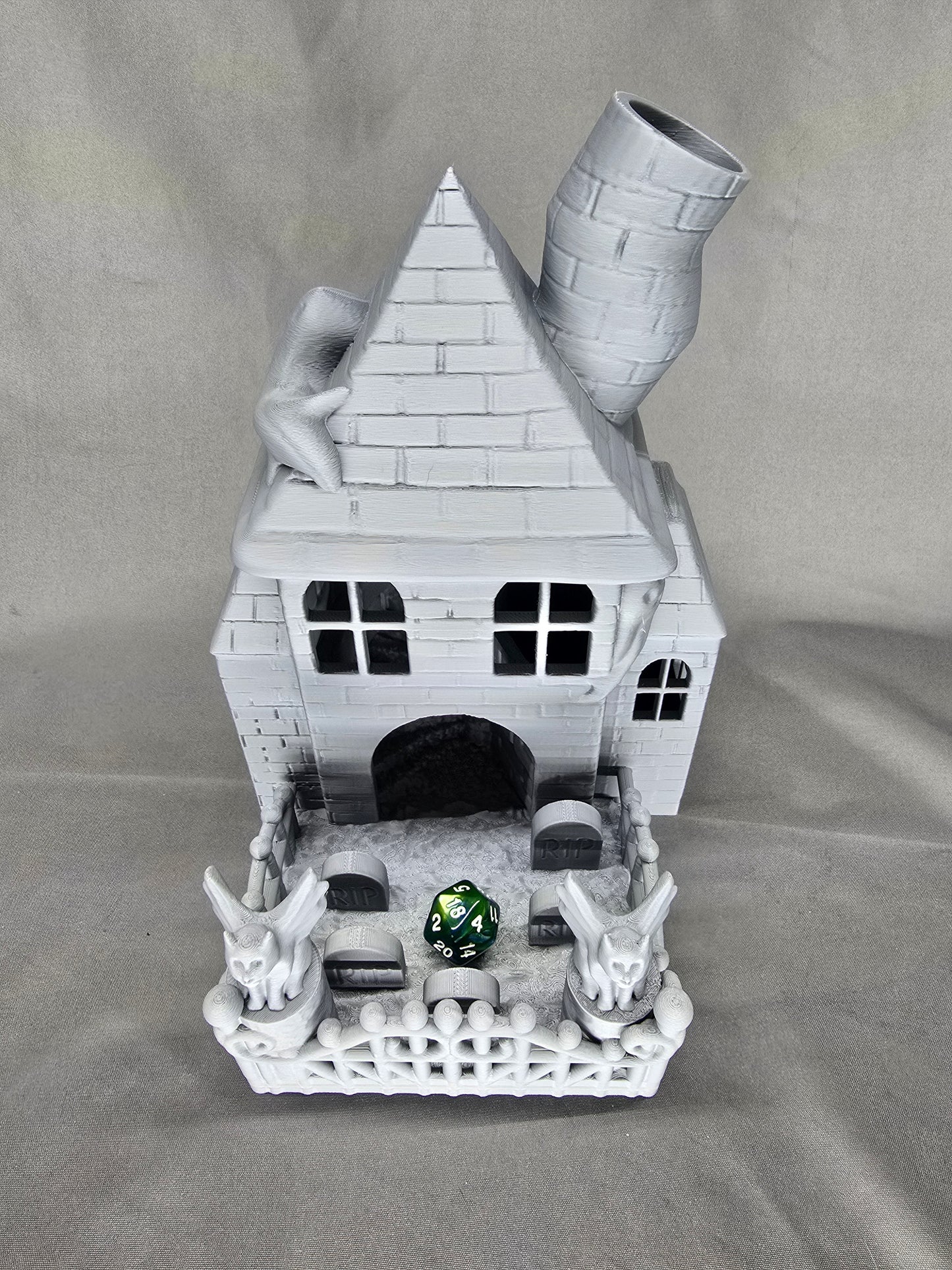 Haunted House Dice Tower is the perfect decoration and dice game accessory for Halloween or year-round.