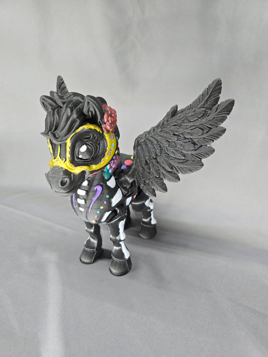 Spooky Unicorn Pegasus articulating figurine Day of the Dead Alicorn decoration Halloween sugar skull decor