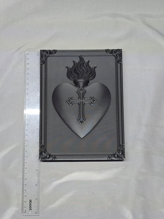 Sacred Heart + Cross - framed wall art decor
